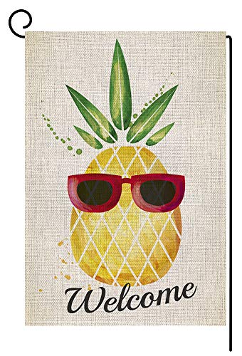 Product Cover BLKWHT Welecome Summer Pineapple Garden Flag Vertical Double Sided 12.5 x 18 Inch Yard Decor