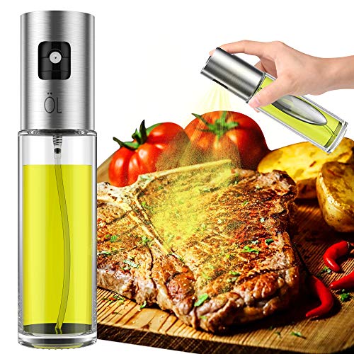 Product Cover Olive Oil Sprayer, Spray Bottle, Portable Oil Dispenser Mister for Cooking, BBQ, Salad, Baking, Roasting, Grilling, Frying, 3.4-Ounce Capacity, Glass Bottle, 100ml, Including Free Tube Brush