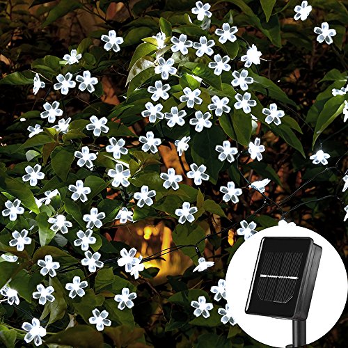 Product Cover SKYFIRE Solar Flower String Lights，22ft 50 Led Cherry Blossoms String Lights Outdoor Waterproof Solar Powered Fairy Lights for Outdoor,Garden, Patio (White)