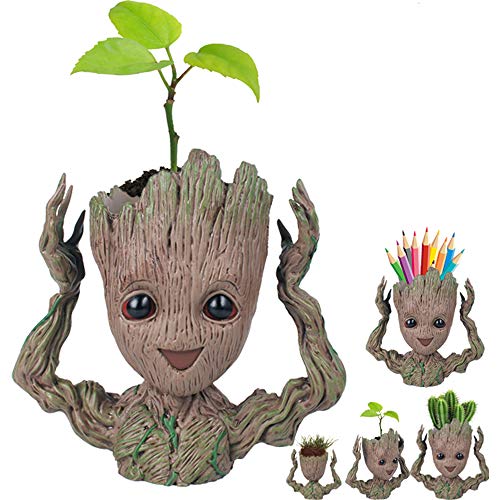 Product Cover Black Deals Friday Deals Week-Creative Groot Planter Pot Guardians of The Galaxy Flowerpot Baby Groot Action Figures Cute Model Toy Pen Pot Pencil Holder Best Gifts for Kids (Hands Up Groot)