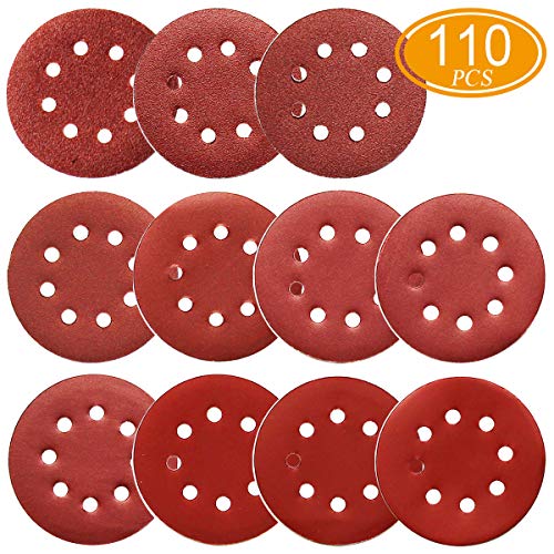 Product Cover 5-Inch Hook and Loop Sanding Discs for Orbital Sander, Assorted Sandpaper 40-1000 Grits, 110pcs by FRIMOONY