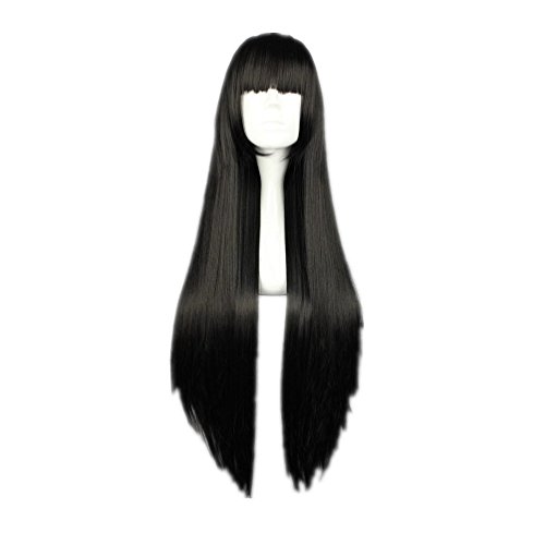 Product Cover COSPLAZA Cosplay Wig Long Straight Flat Bang Synthetic Anime Black Blue Purple Hair