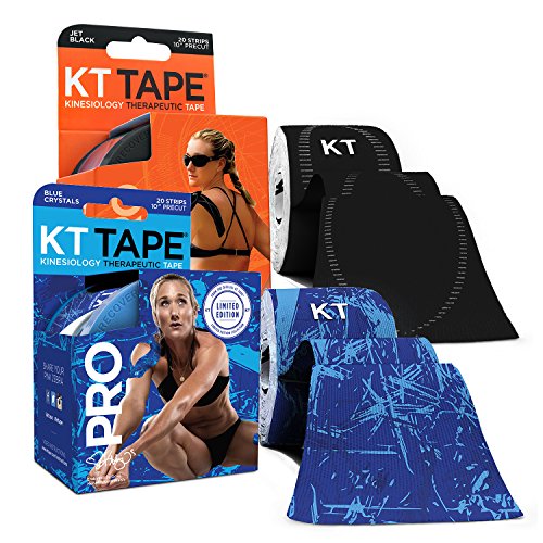 Product Cover KT Tape PRO Synthetic Kinesiology Tape Two-Roll Bundles - 40 Count Precut I-Strips - Ice Crystal & Jet Black