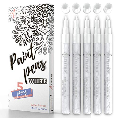 Product Cover White Paint pens for Rock Painting, Stone, Ceramic, Glass, Wood. Set of 5 Acrylic Paint Markers Extra-fine tip