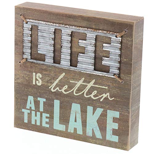 Product Cover Barnyard Designs Life is Better at The Lake Box Sign Decorative Rustic Wood Lake House Cabin Home Wall Decor 8