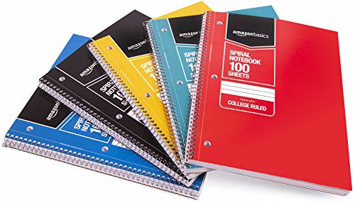 Product Cover AmazonBasics College Ruled Wirebound Spiral Notebook, 100 Sheet, Assorted Solid Colors, 5-Pack