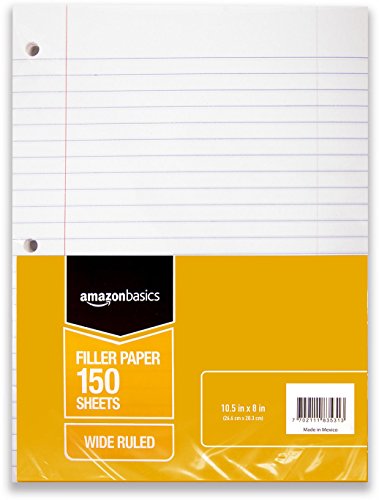Product Cover AmazonBasics Wide Ruled Loose Leaf Filler Paper, 150 Sheet, 10.5 x 8 Inch, 6-Pack