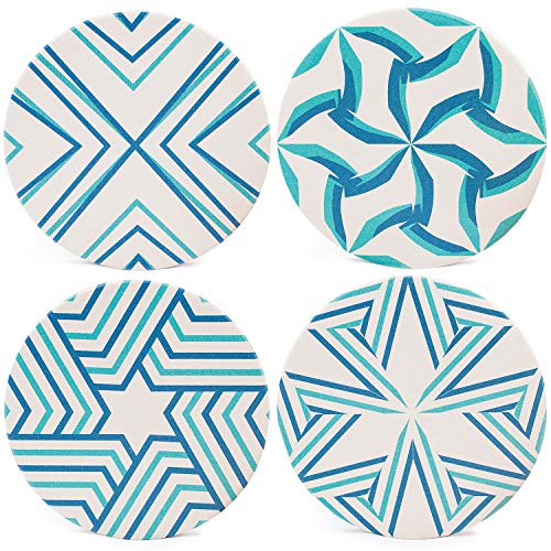 Product Cover COACOR Absorbent Ceramic Drink Coasters, Set of 4, Prevents Furniture and Tabletop Damages, Absorbs Spills and Condensation, Turquoise - Blue