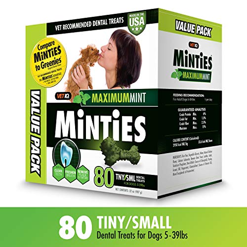 Product Cover VetIQ Minties Dog Dental Bone Treats, Dental Chews for Dogs, (Perfect for Tiny / Small Dogs under 40 lbs), 80 Treats
