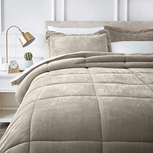 Product Cover AmazonBasics Ultra-Soft Micromink Sherpa Comforter Bed Set - Full or Queen, Taupe