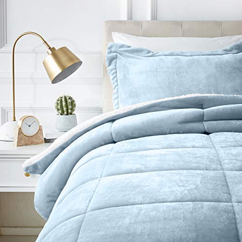 Product Cover AmazonBasics Ultra-Soft Micromink Sherpa Comforter Bed Set - Twin, Smoke Blue