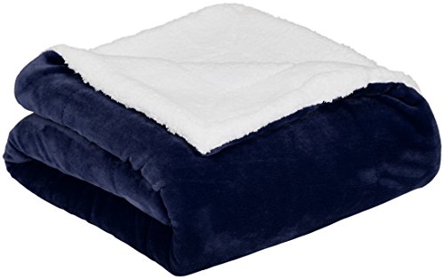 Product Cover AmazonBasics Soft Micromink Sherpa Blanket - Throw, Navy Blue