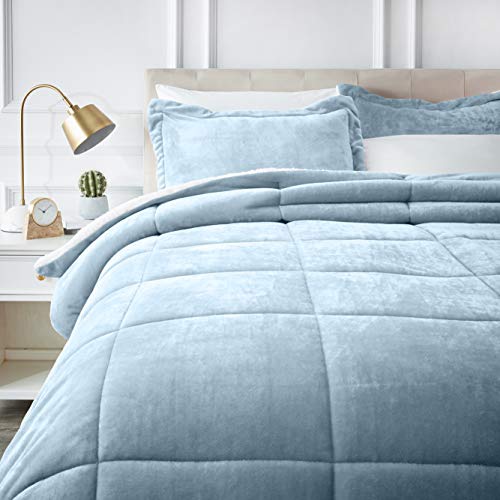 Product Cover AmazonBasics Ultra-Soft Micromink Sherpa Comforter Bed Set - Full or Queen, Smoke Blue