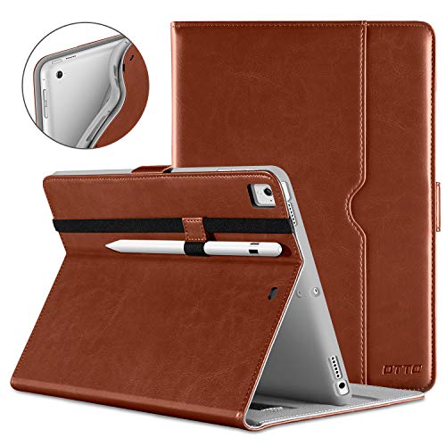 Product Cover DTTO New iPad 9.7 Inch 5th/6th Generation 2018/2017 Case with Apple Pencil Holder, Premium Leather Folio Stand Cover Case for Apple iPad 9.7 inch, Also Fit iPad Pro 9.7/Air 2/Air - Brown(Grey Lining)