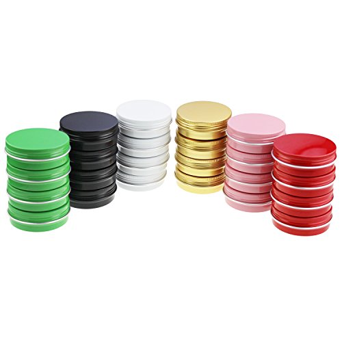 Product Cover LJY 24 Pieces Multi-Colored Round Aluminum Cans Screw Lid Metal Tins Jars Empty Slip Slide Containers (2 oz)