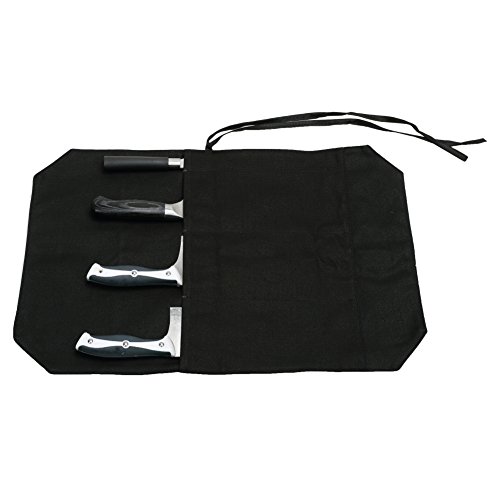 Product Cover A Chef's Knife Roll Bag - Portable Travel Chef Knife Case Carrier Storage Bag with 4 Slots Best Gift For Pro Chef or Culinary Enthusiasts Men Women HGJ03-P Black