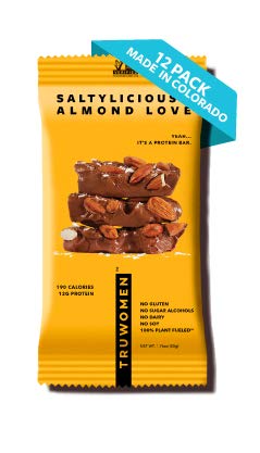 Product Cover TRUWOMEN Plant Fueled Protein Bars, Saltylicious Almond Love (12 Count) | Non-GMO, Vegan, Gluten Free, Kosher, Soy Free, Dairy Free, No Sugar Alcohols, Natural Ingredients