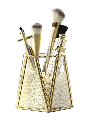 Product Cover YinZhiBoo Makeup Brush Holder Brass Metal Glass Makeup Organizer for Lipstick/Brushes/Pen