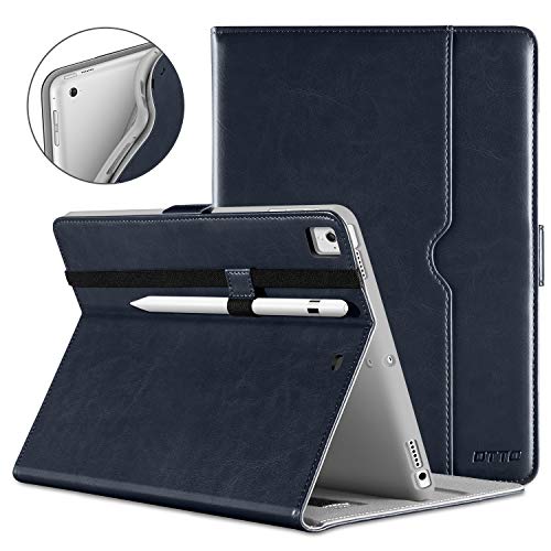 Product Cover DTTO New iPad 9.7 Inch 5th/6th Generation 2018/2017 Case with Apple Pencil Holder, Premium Leather Folio Stand Cover Case for Apple iPad 9.7 inch, Also Fit iPad Pro 9.7/Air 2/Air - Blue(Grey Lining)