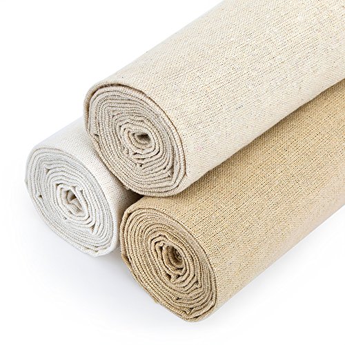 Product Cover Caydo 3 Pieces Large Size Linen Needlework Fabric for Garment Craft, Flower Pot Decoration and Tablecloth, 62 by 19 Inch
