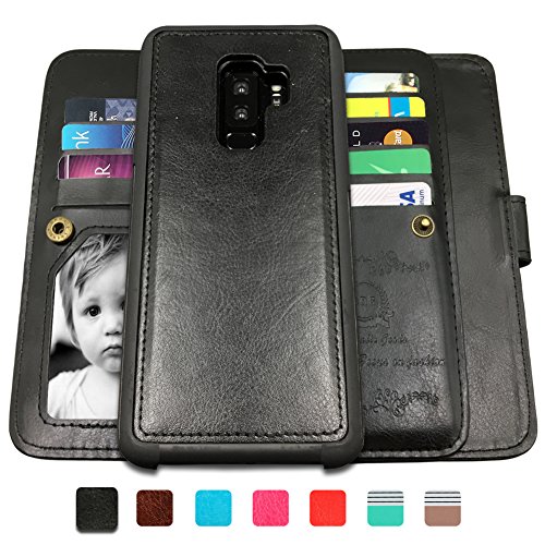 Product Cover CASEOWL Galaxy S9 Plus Cases,Magnetic Detachable Lanyard Wallet Case with [8 Card Slots+1 Photo Window][Kickstand] for Galaxy S9 Plus, 2 in 1 Premium Leather Removable TPU Case(Black)