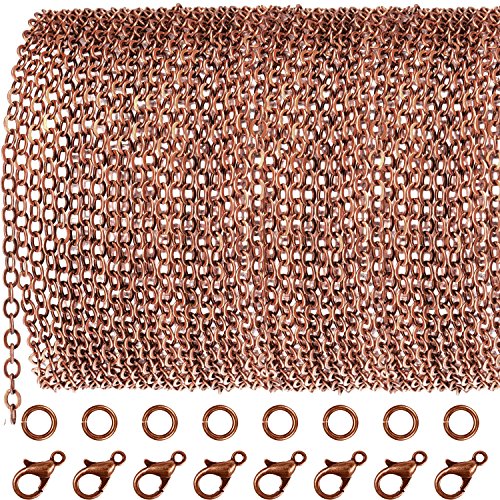 Product Cover TecUnite 33 Feet Antique Red Copper Chain Link Necklace with 30 Pieces Jump Rings and 20 Pieces Clasps for DIY Jewelry Making (2.5mm)