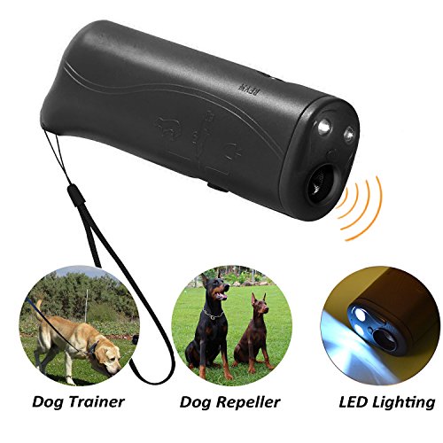 Product Cover POVAD LED Ultrasonic Dog Repeller, 3 in 1 Ultrasonic Pet Repeller Anti Bark Stop Barking Dog Training Repeller Control Trainer (Black)