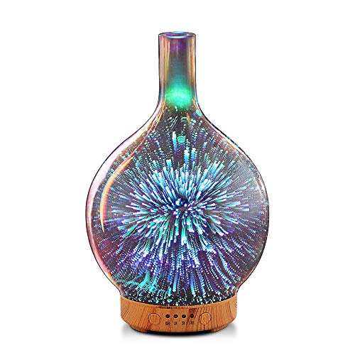 Product Cover Rose Gold Essential Oil Diffuser 3D Glass Aromatherapy Ultrasonic Humidifier - 7 Color Changing LEDs, Waterless Auto-Off,Timer Setting, BPA Free for Home Hotel Yoga Leisure SPA Gift 100ml