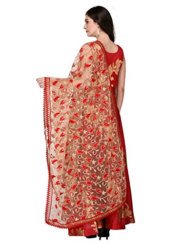 Product Cover Dupatta Bazaar Woman's Beige Net Dupatta with Black Embroidery.