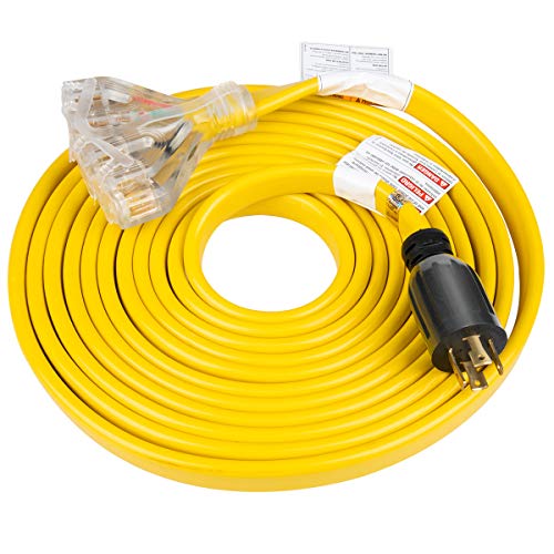 Product Cover 25 Feet Heavy Duty Generator Extension Cord,Generator Locking Cord,NEMA L14-30P to Four 5-20R, 4 Prong 10 Gauge Flat Flexible Generator Cable,125/250V 30Amp 7500 Watts UL Listed Yodotek