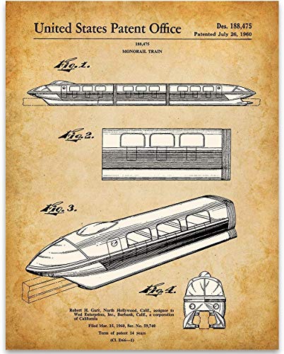 Product Cover Disney Monorail Patent Print - 11x14 Unframed Patent Print - Great Gift Under $15 for Disney Fans