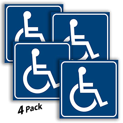 Product Cover iSYFIX Handicap Signs Stickers Decal Symbol - 4 Pack, 6x6 inch - ADA Compliant - Disable Wheelchair Sign, Disability Sticker, Premium Self-Adhesive Vinyl, Laminated, Indoor & Outdoor