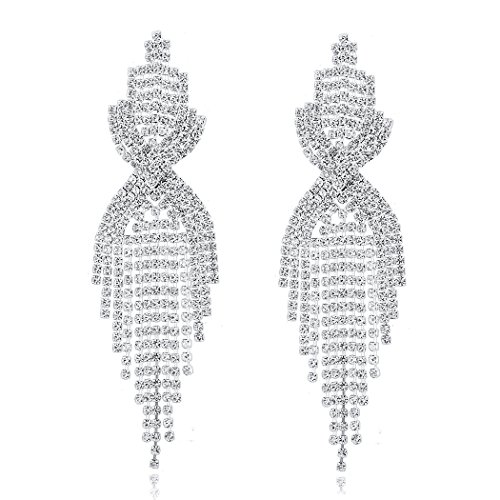 Product Cover Long Way Bridal Wedding Jewelry Beautiful Fashion Dazzle Sparkling Rhinestone Long Tassels Dangle Earrings