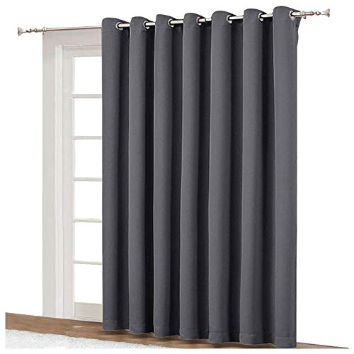 Product Cover NICETOWN Thermal Patio Door Curtains - Grey Blackout Room Darkening Door Blinds for Sliding Glass with Grommet Top, Split Room Divider Curtains (Grey, 100 inches W x 108 inches L)