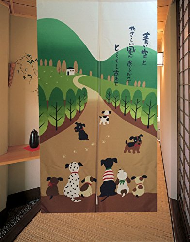Product Cover LIGICKY Noren Japanese Style Doorway Curtain Tapestry for Home Decoration 33.5'' x 59'' (Happy Dog Family)
