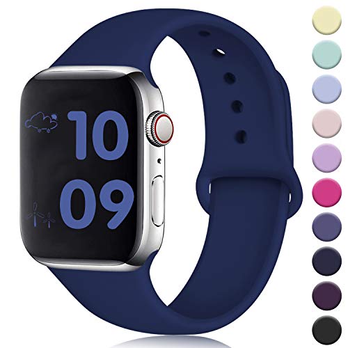 Product Cover DaQin Bands Compatible with Apple Watch Band 42mm 44mm, Soft Silicone Sport Replacement Wristbands Strap for Apple iWatch Series 5 Series 4, Series 3/2/1, Navy Blue, S/M