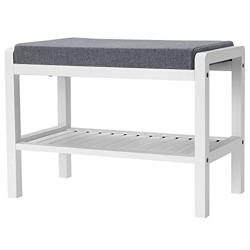 Product Cover SONGMICS Shoe Rack Bench with Cushion Upholstered Padded Seat, Storage Shelf, Shoe Organizer, Holds Up to 350 Lb, Ideal for Entryway Bedroom Living Room Hallway Garage Mud Room White ULBS65WN