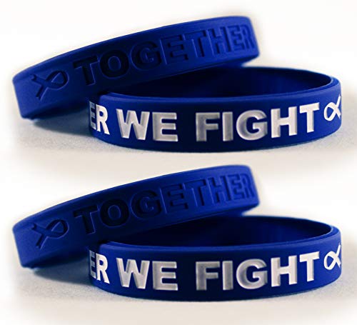Product Cover Cancer & Cause Awareness Bracelets with Saying Together WE Fight, Gift for Patients, Survivors, Family and Friends, Set of 2 Ribbon Silicone Rubber Wristbands for All (Colon Cancer Dark Blue 4 Pack)