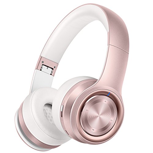 Product Cover Picun P26 Bluetooth Headphones Over Ear 40H Playtime Hi-Fi Stereo Wireless Headphones Girl Deep Bass Foldable Wired/Wireless/TF for Phone/TV Bluetooth 5.0 Wireless Earphones with Mic Women (Rose Gold)