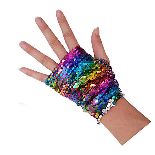 Product Cover Time-killer Sequins Gloves - Magic Sequin Fingerless Mermaid Gloves Dragon Paws Reversible Bracelet- Dance Birthday Party Favors for Kids Girls Women (Rainbow)