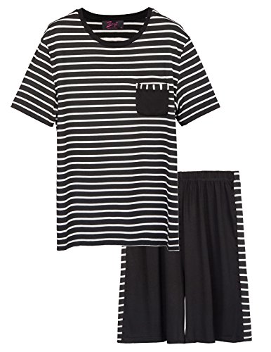 Product Cover Zexxxy Mens Pajamas Set Short Sleeve Striped Tops with Shorts Sleep Set ZE0146