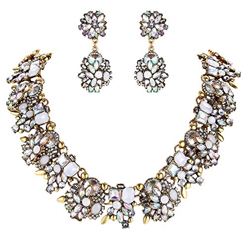 Product Cover BriLove Women's Tribal Ethnic Crystal Mix-Shape Cluster Statement Necklace Dangle Earrings Set