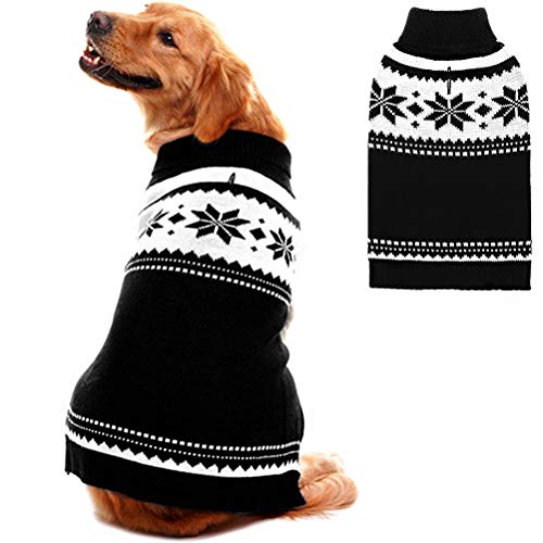 Product Cover Mihachi Dog Winter Warm Sweater Coat with Snowflake Pattern Apparel Clothes for Cold Weather Black and White,Black,M