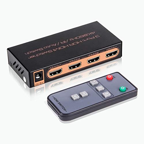 Product Cover 4K@60Hz HDMI 2.0 Switch 3x1, ROOFULL 3 Ports 4K HDMI Switcher with IR Remote Support Auto-Switch, HDR, HDCP 2.2, Dolby Vision, 1080P/3D, Compatible for PS4 Pro, Xbox, Fire TV, Apple TV (3 in 1 Out)