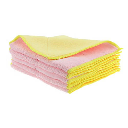 Product Cover Shinyjoy 5 Pack Microfiber Dish Towels Household Kitchen Towels for Cleaning Kitchen/Car/Glasses/Furniture Soft Dish Cloths Pink with Yellow