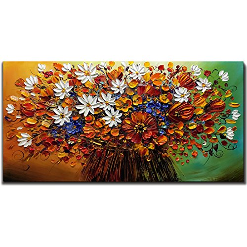 Product Cover Yotree Paintings, 24x48 Inch Paintings Brilliant Flowers Oil Hand Painting Painting 3D Hand-Painted On Canvas Abstract Artwork Art Wood Inside Framed Hanging Wall Decoration Abstract Painting