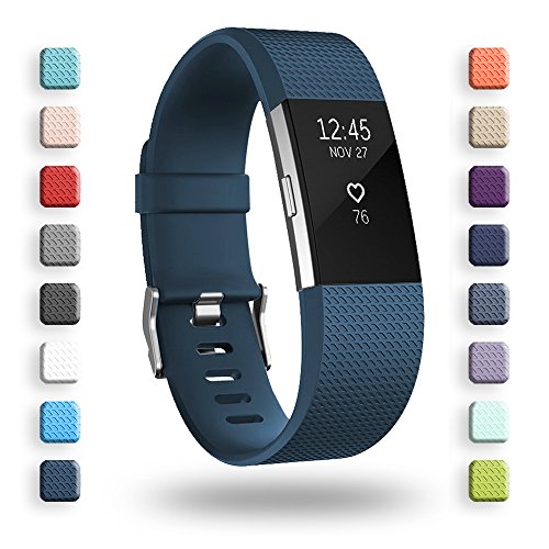 Product Cover POY Replacement Bands Compatible for Fitbit Charge 2, Classic Edition Adjustable Sport Wristbands, Large Dark Blue