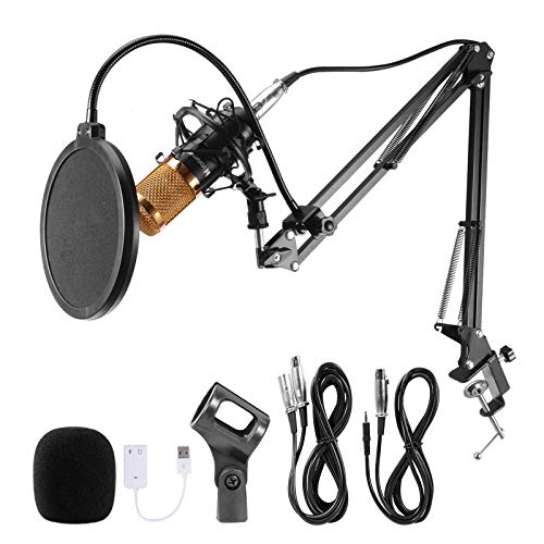 Product Cover Voilamart Condenser Microphone Set BM-800 with Adjustable Recording Microphone Suspension Scissor Arm Stand with Shock Mount and Mounting Clamp Kit for Studio Broadcasting Recording