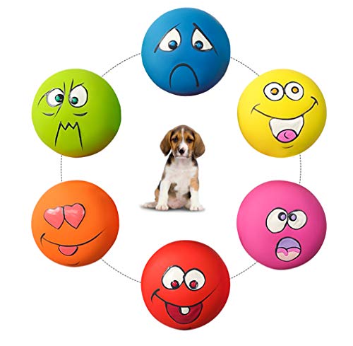 Product Cover HDSX Puppy Dog Toys Teeth Squeaker Ball Puppy Squeaky Sound Face Fetch Play Toy 6 Pcs/Set
