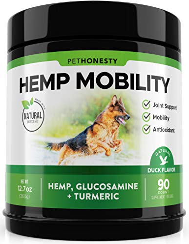 Product Cover PetHonesty Hemp Hip & Joint Supplement for Dogs - Hemp Oil & Hemp Powder - Glucosamine Chondroitin for Dogs Turmeric, MSM, Green Lipped Mussel, Dog Treats Improve Mobility, Reduces Discomfort - Duck